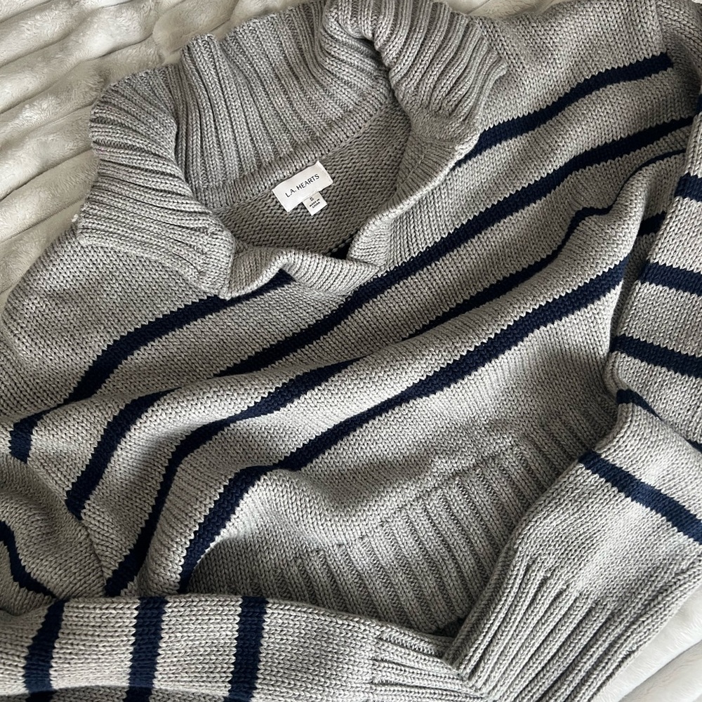 LA Hearts Cropped Striped Knit Sweater